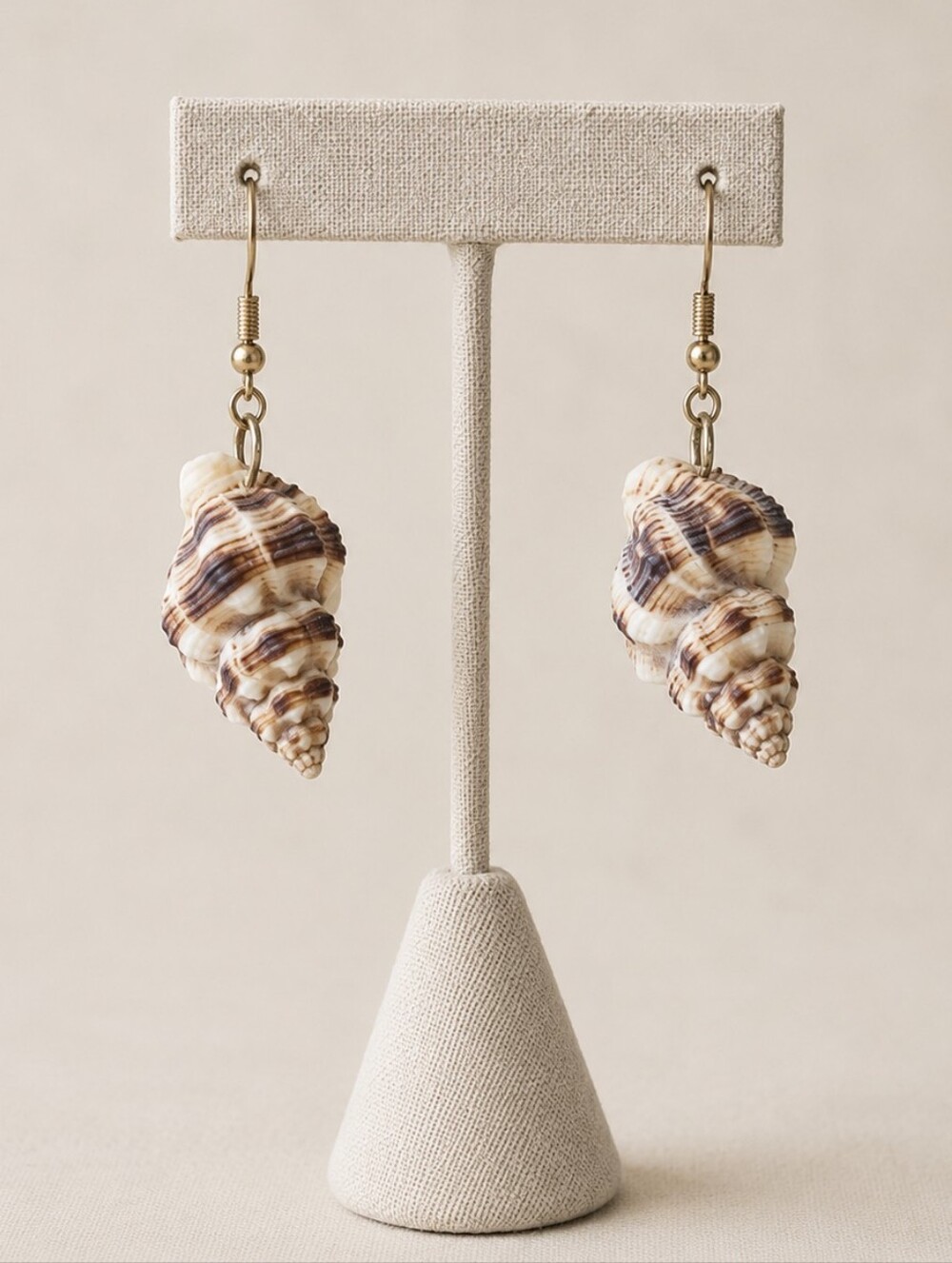 Conch Sea Shell Drop Earrings Brown Cream Women OS Boho Coastal Beachy Tropical